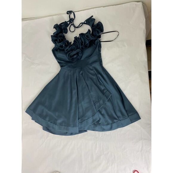 B. Darlin Ruffle Dress Blueish Charcoal Color Party Holiday - Size 3/4 - Picture 2 of 7